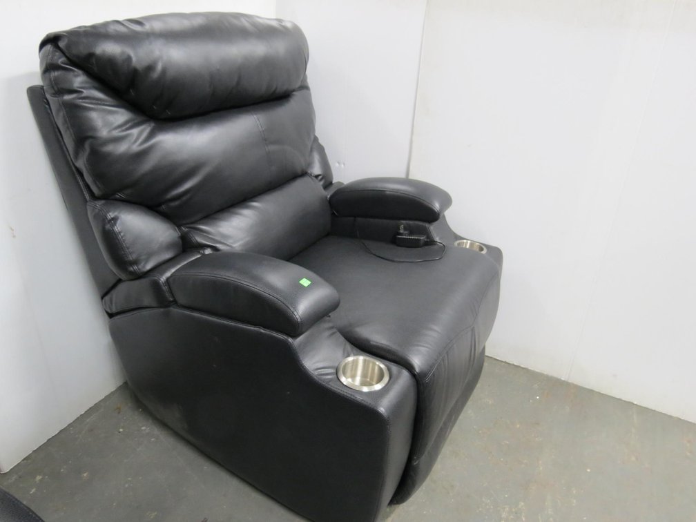 Leather Theater Recliner With Electronic Recline and USB Port, Works, Unsure of Brand