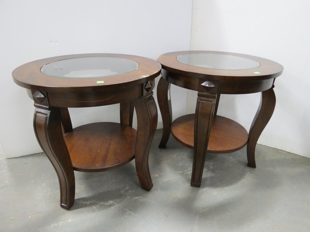 Pair of Round Glass Top Side Tables