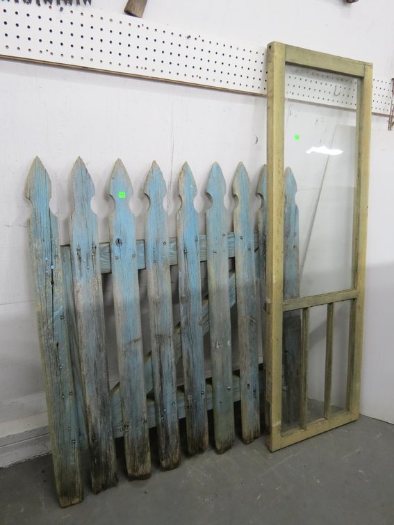 Wooden Picket Fence Section and Antique Window