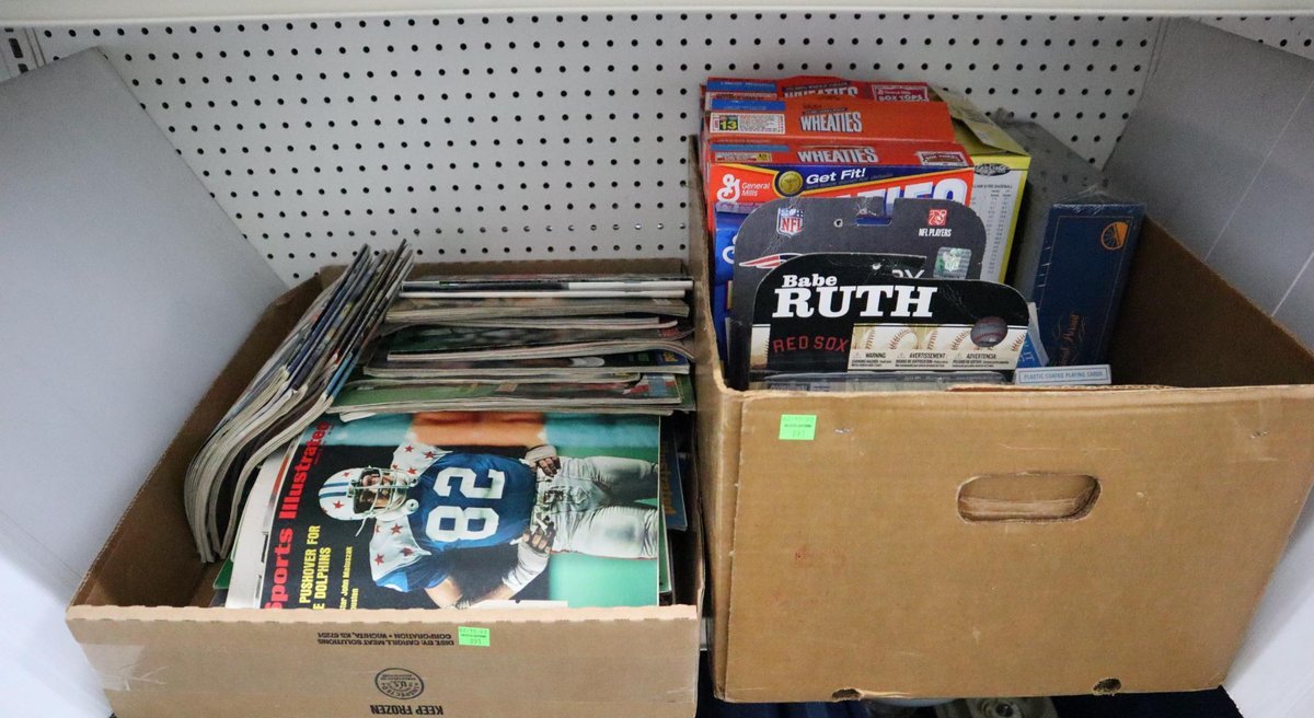 Vintage Sports Illustrated Magazines, Babe Ruth and Tom Brady Figurines, Collectible Wheaties Boxes