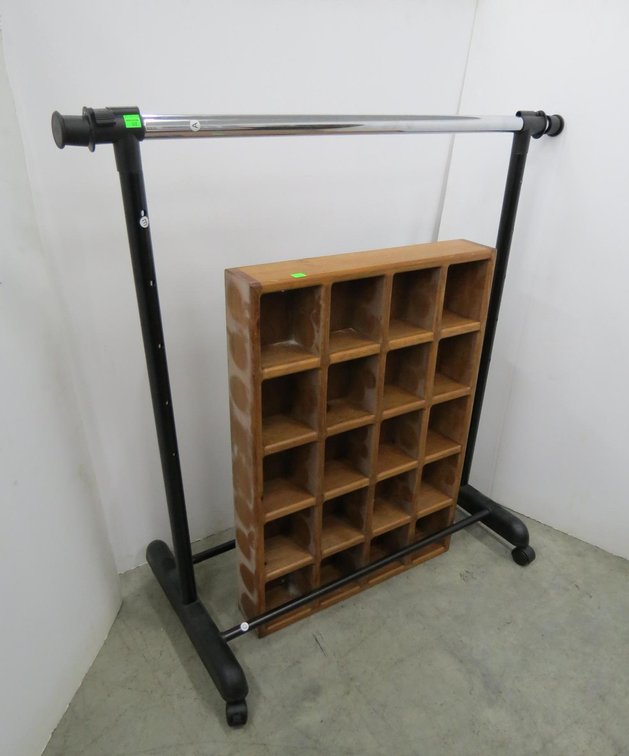 Wooden Shelf and Rolling Clothes Rack