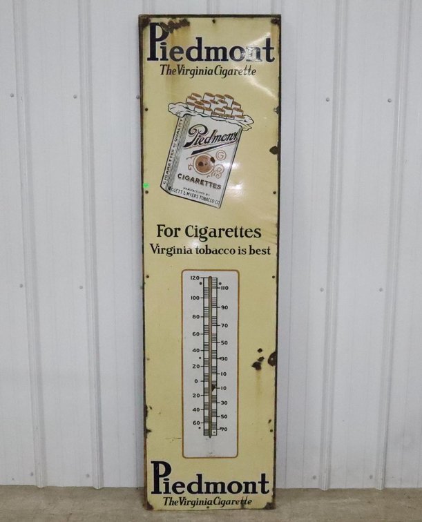 Porcelain Piedmont Cigarettes, Virginia, Single Sided Advertisement Thermometer Sign
