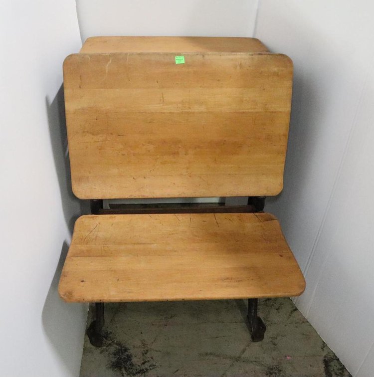 Antique Wood and Cast Iron School Desk By C.R. School Furniture Company
