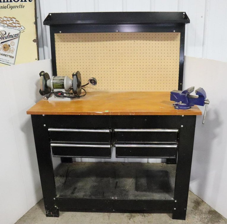 Workbench With Task Force Bench Grinder and Bench Vise