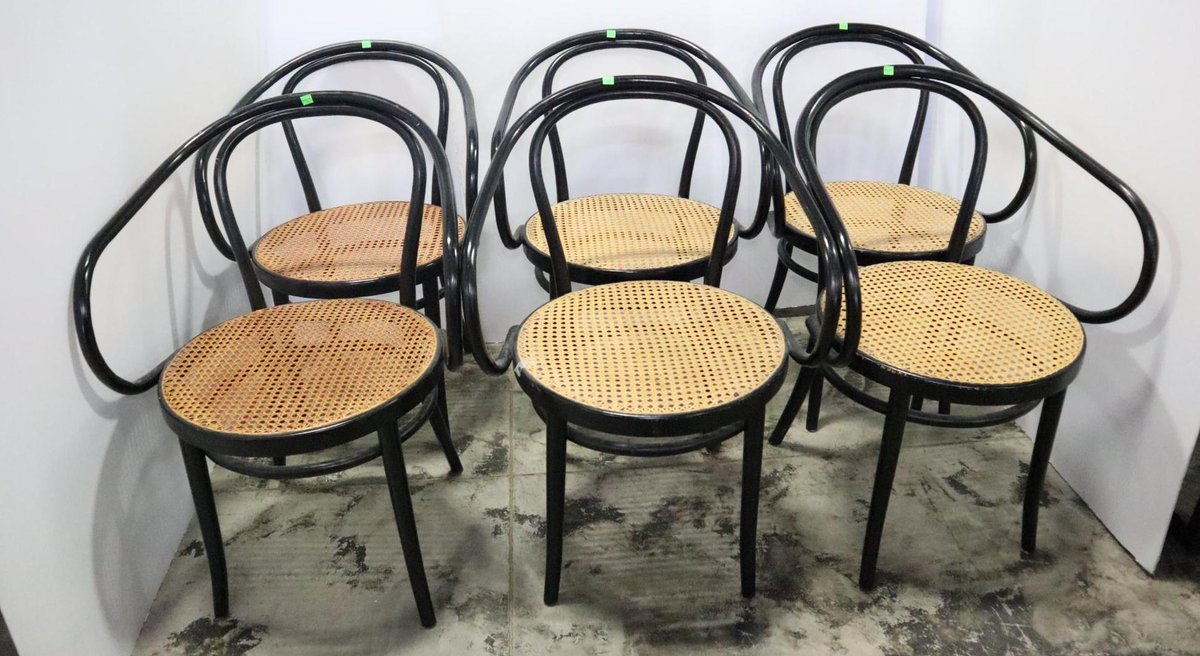 Six Chairs With Woven Seats