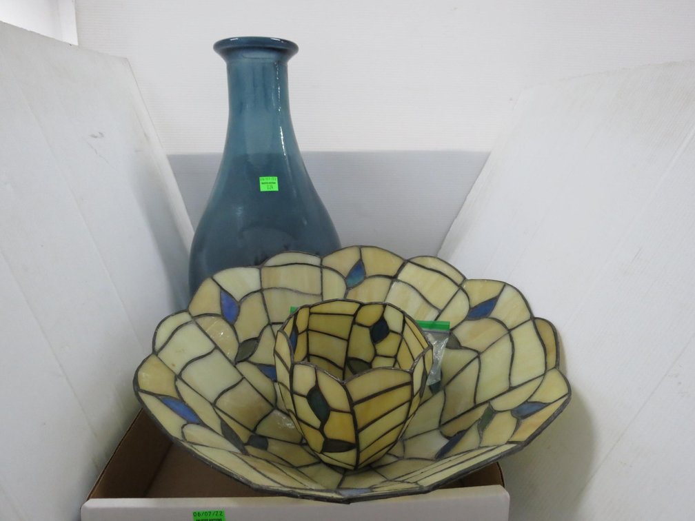 Stained Glass Lamp Shades and Large Glass Vase