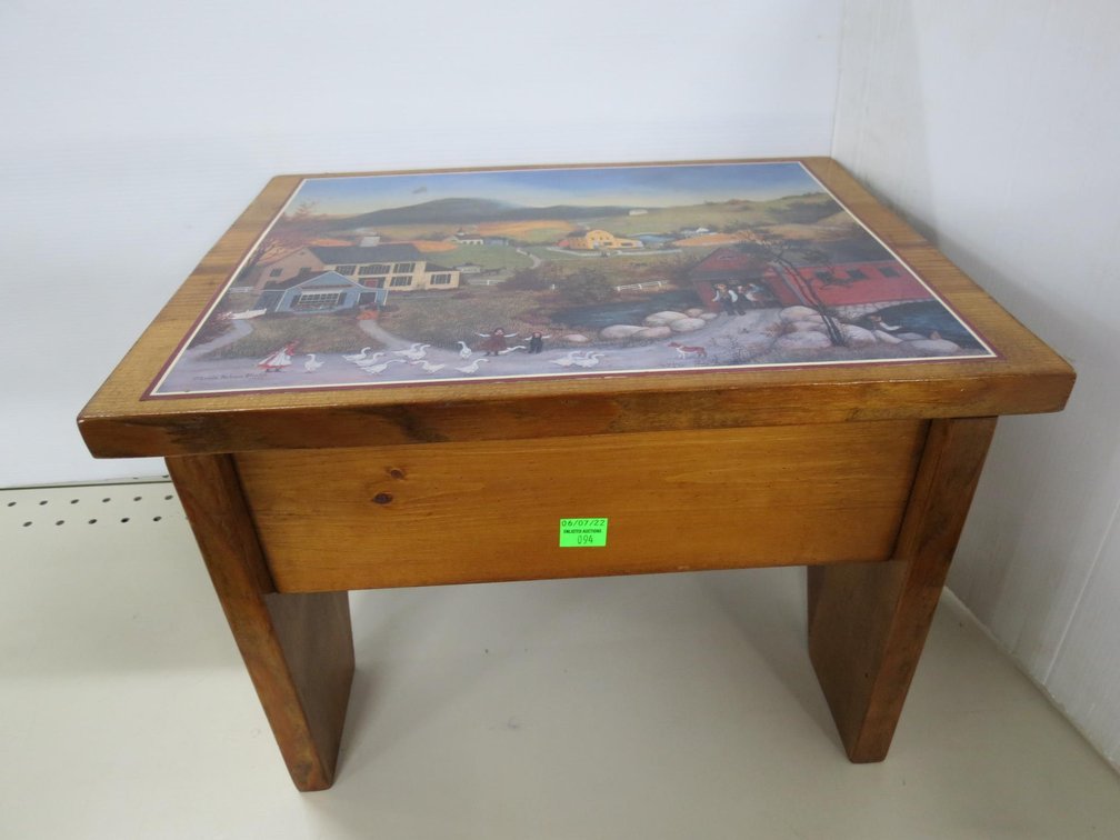 Wooden Footstool With Picture