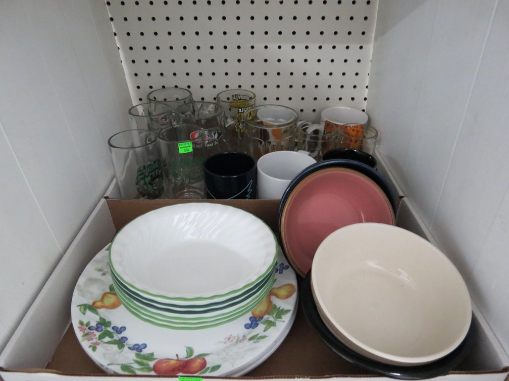 Mugs, Corelle Dishes and Stoneware Bowls