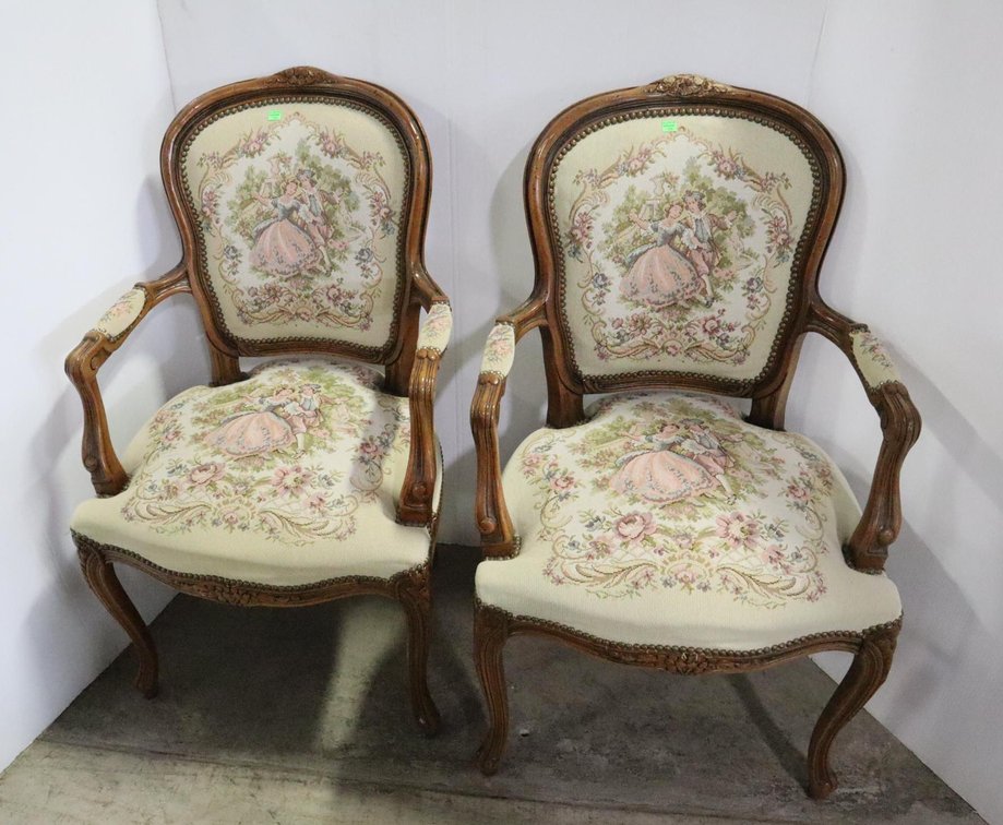 Two Vintage Embroidered Seat Chairs