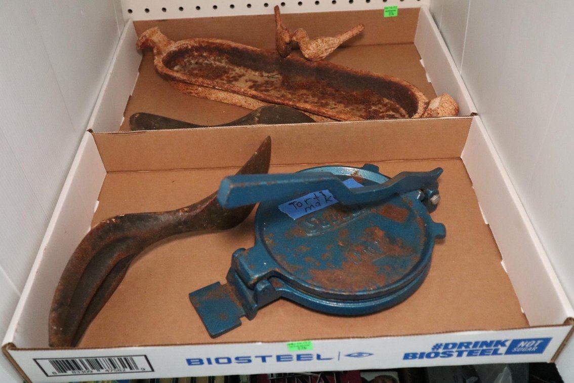 Shoe Stretchers, Cast Iron Bird Bath Piece, Tortilla Maker Iron