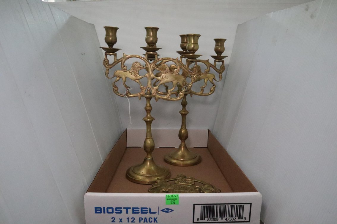 Brass Candle Stands and Virginia Metalcrafters Brass Trivet