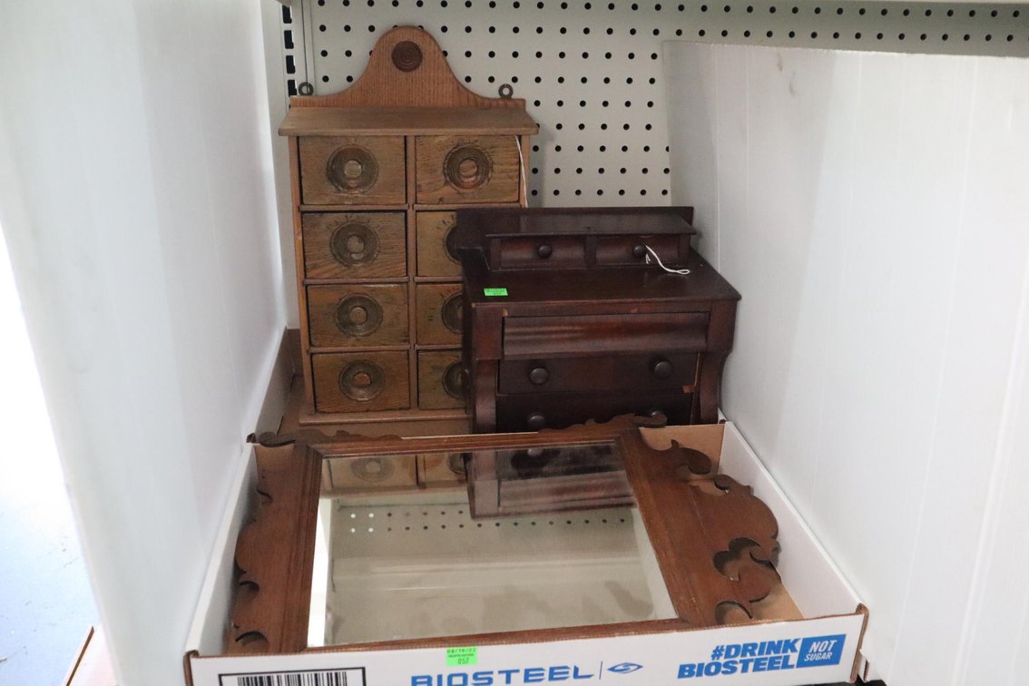 Vintage Spice Chest, Jewelry Chest and Mirror