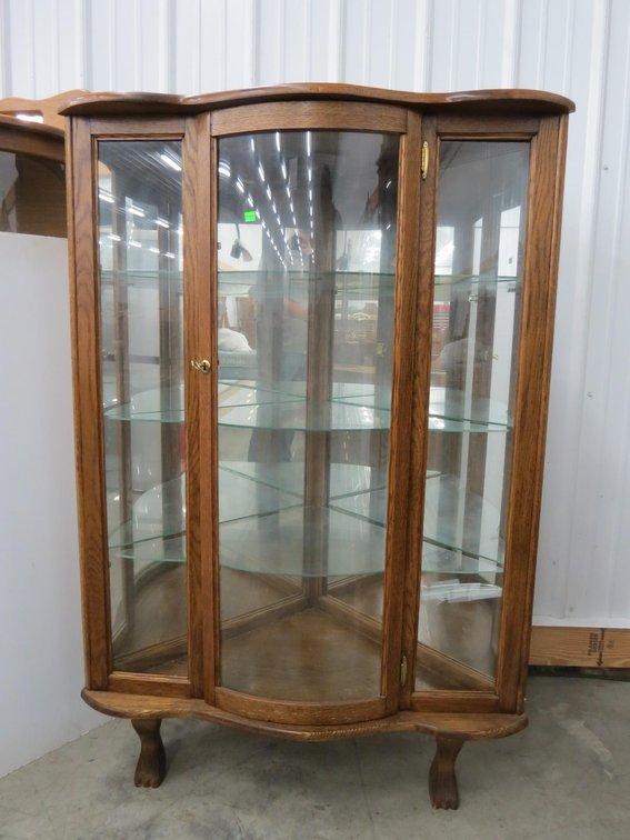 Corner Cabinet With Glass Shelves, 1 Side Glass Is Broken