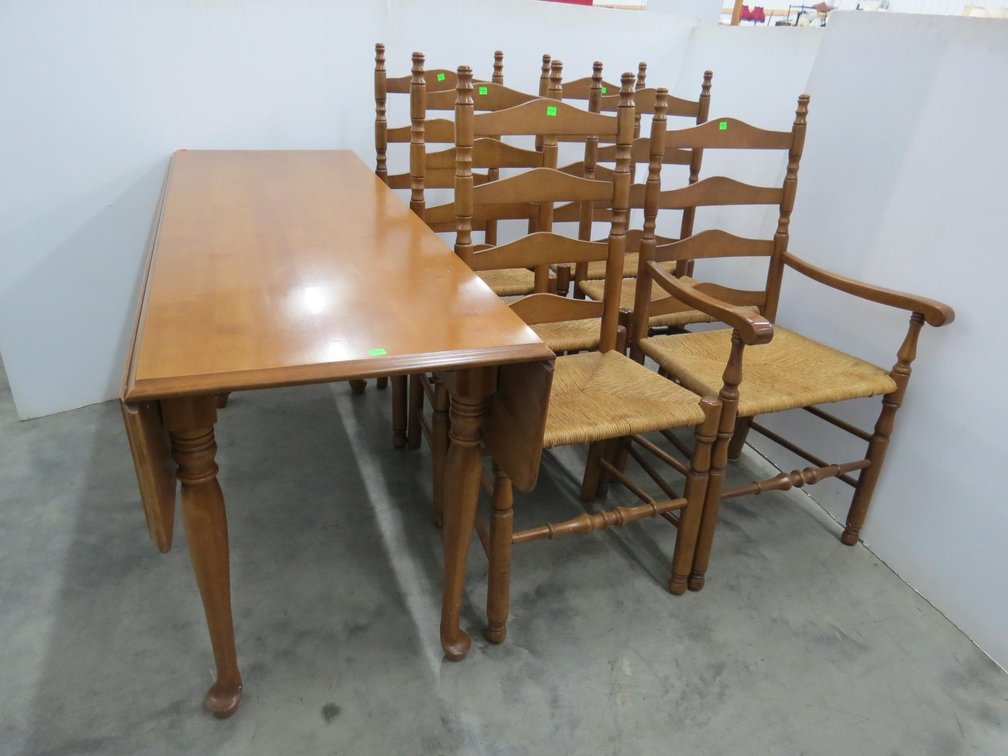 Drop Leaf Dining Table With 6 Rush Bottom Chairs