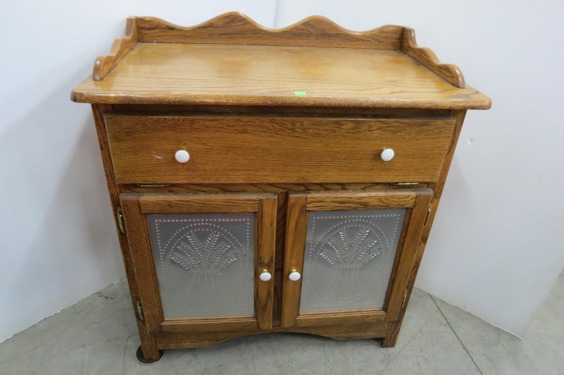 Oak Wash Stand with Punched Tin Doors