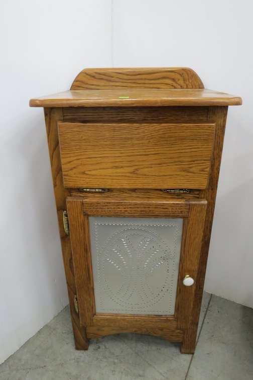 Small Oak Cabinet with Punched Tin Door