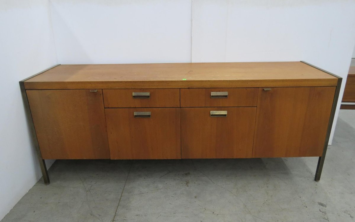 Walnut Credenza with Steel Legs, 4 Drawers and 2 Drawers