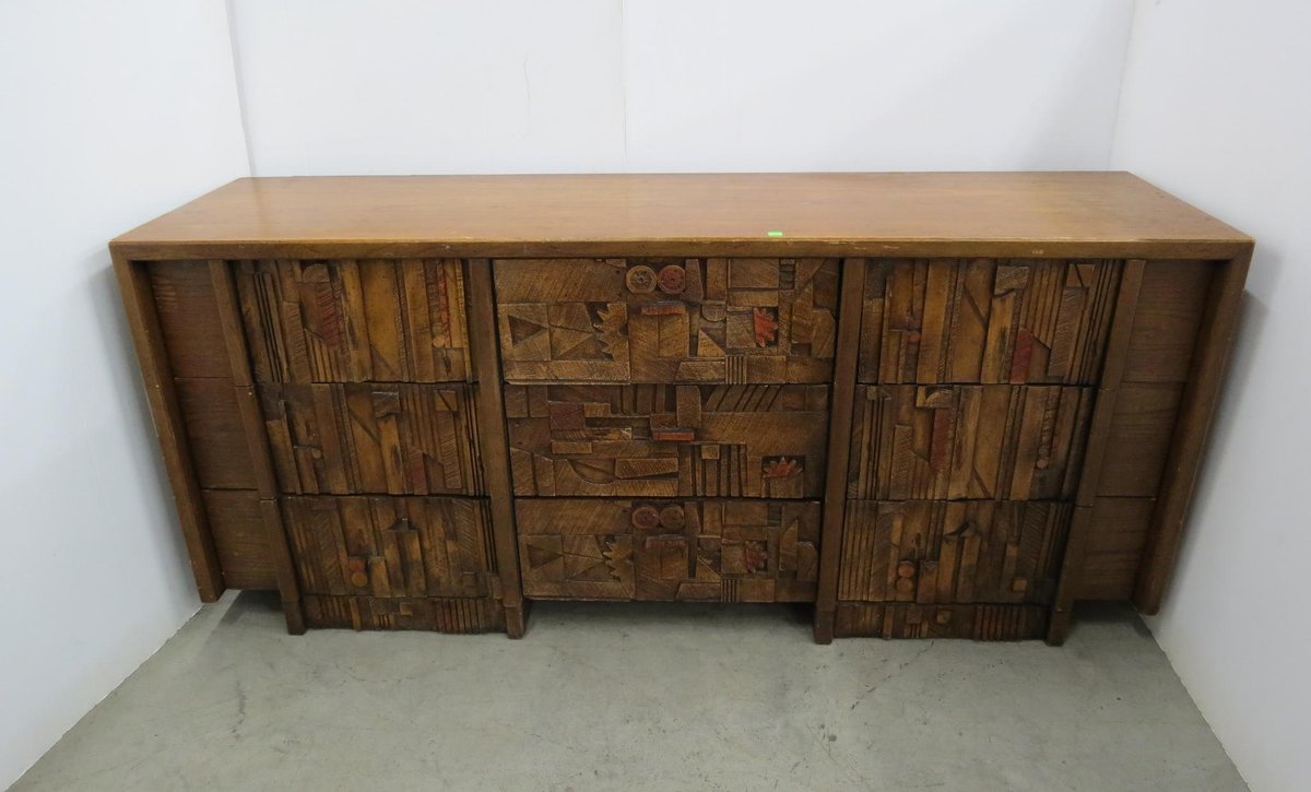 1972 Lane Walnut Brutalist Dresser