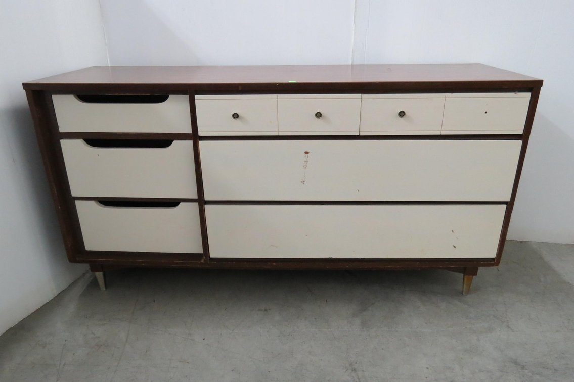 Kroehler Walnut MCM Dresser with White Drawers