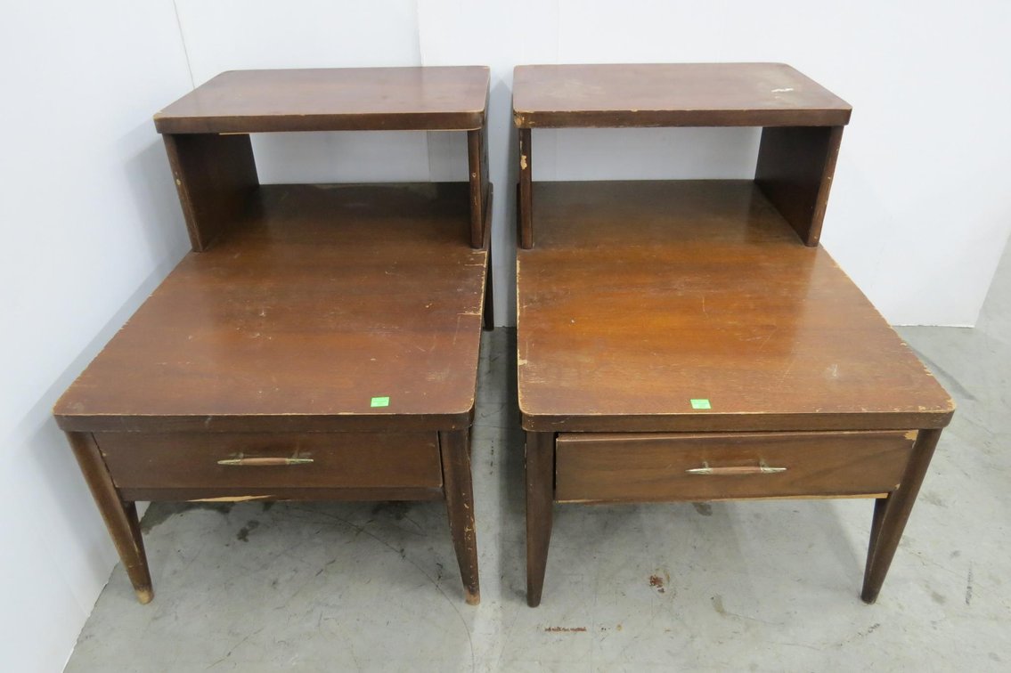 Pair of Broyhill Sega Step Walnut End Tables