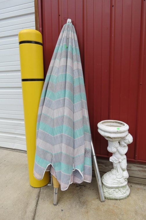 Figurine Planter and Patio Umbrella