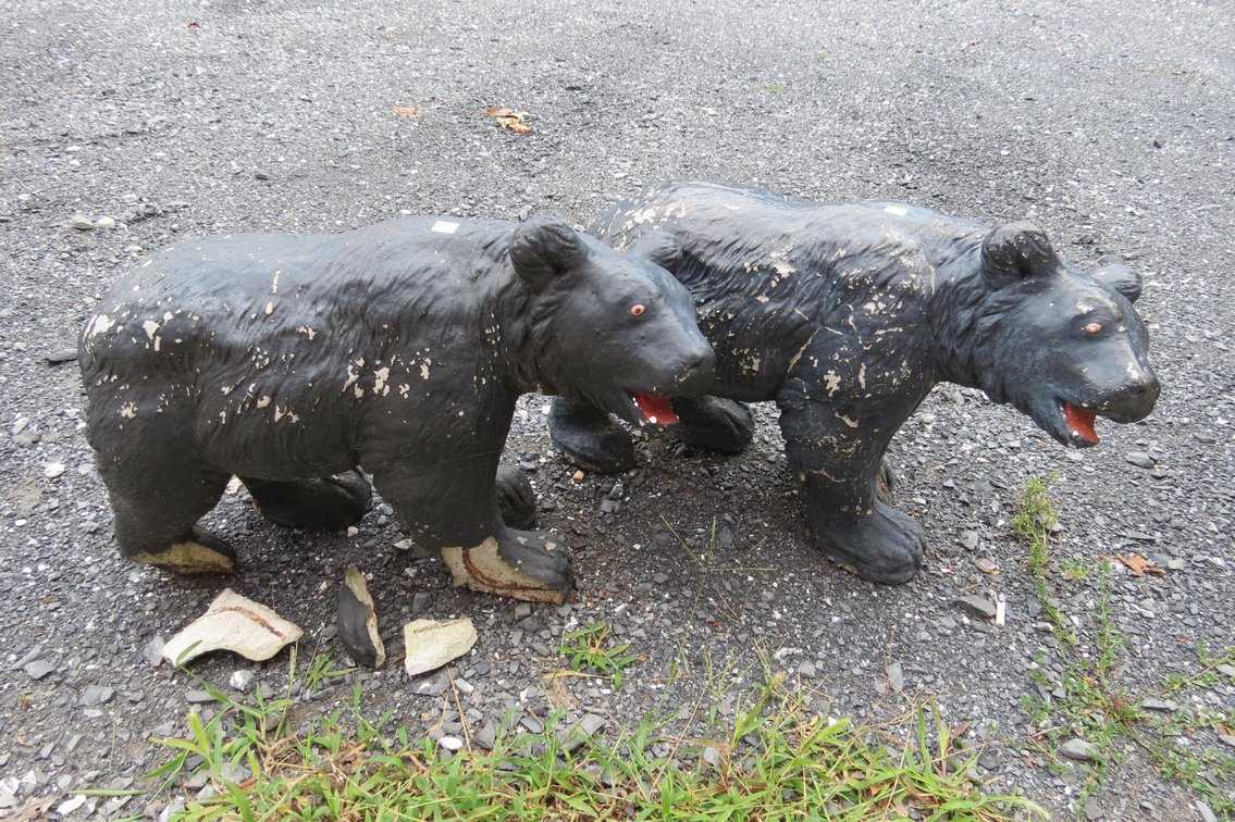 Pair of Cement Bears, Note Damage