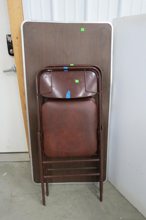 2 Folding Chairs and Table, Table Is In Poor Condition