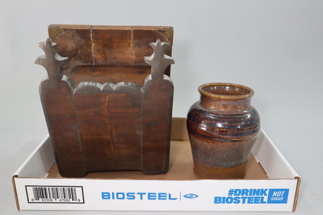 Antique Wooden Box and Stoneware Vase