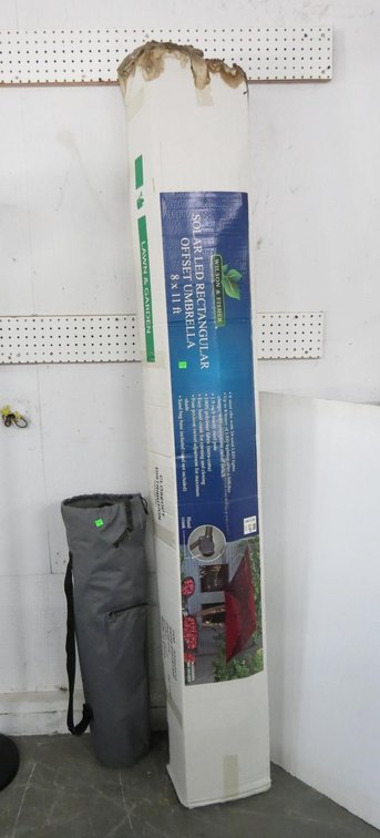 Rectangular Offset Umbrella With Solar LED Lights, Folding Chair