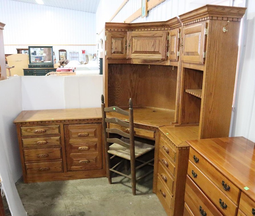 Corner Desk With Hutch and Vintage Woven Seat Chair