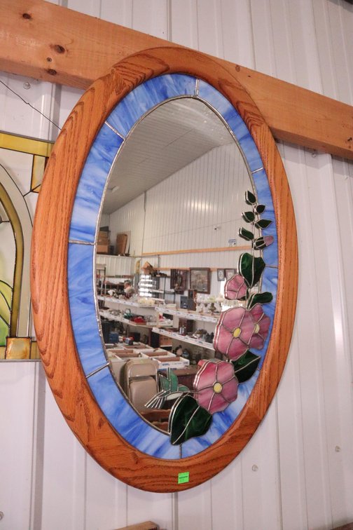Oval Framed Stained Glass Mirror