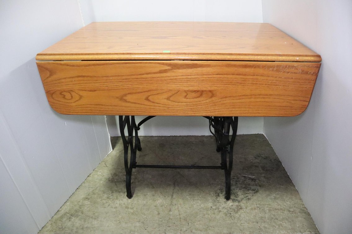 Drop Leaf Table With Vintage Sewing Stand Base