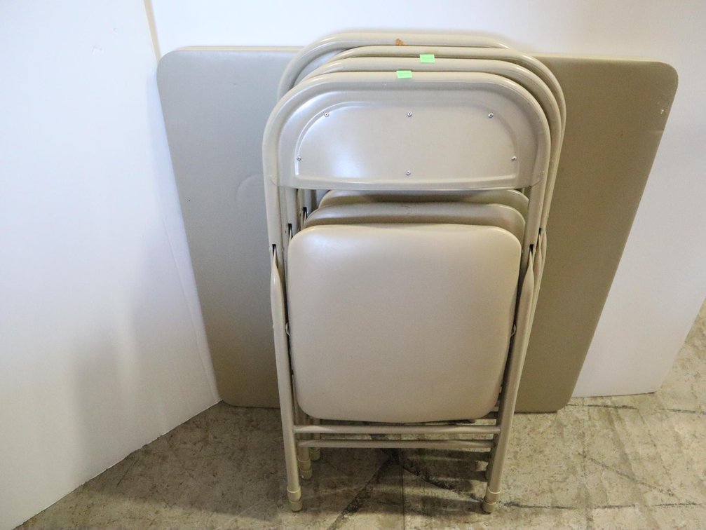 Four Metal Folding Chairs, Card Table