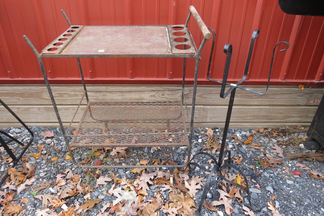 Vintage Metal Cart and A Planter Stand