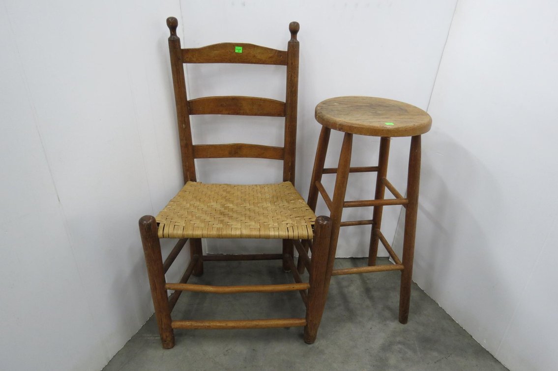 Vintage Stool and Rush Bottom Chair