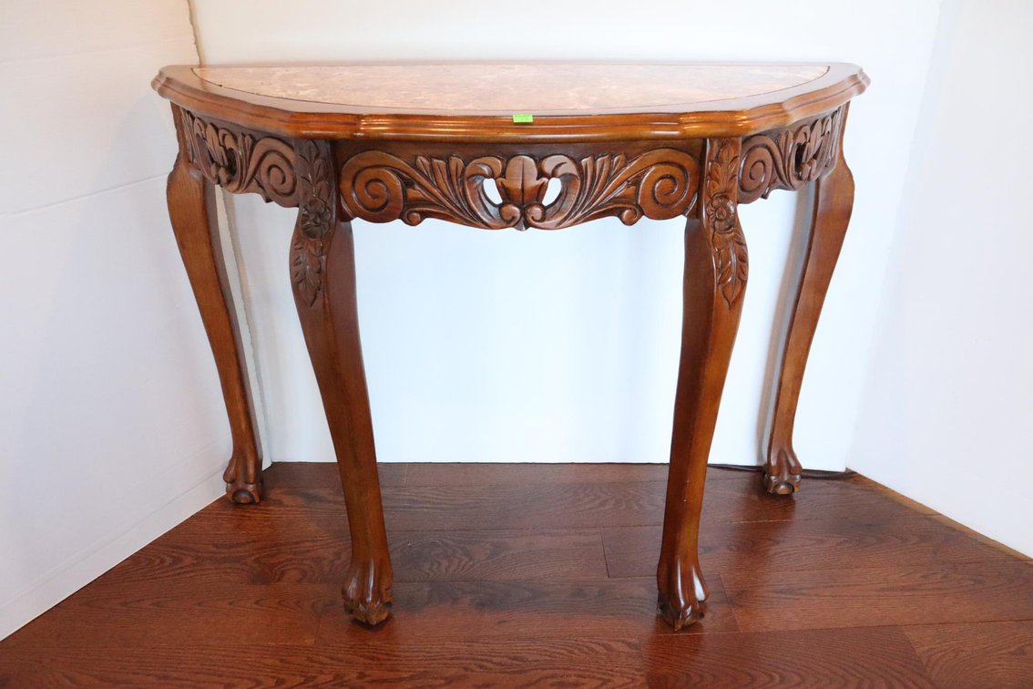 Half Moon Side Table With Ball And Talon Feet