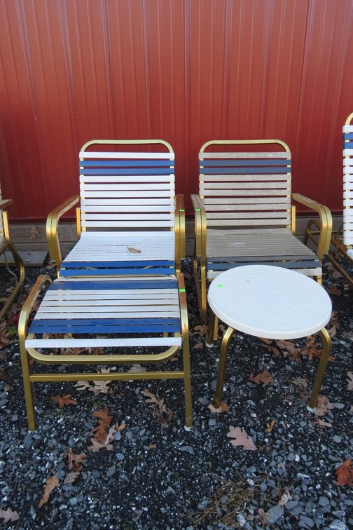 Pair of Pool Glider Chairs With Ottoman and A Side Table
