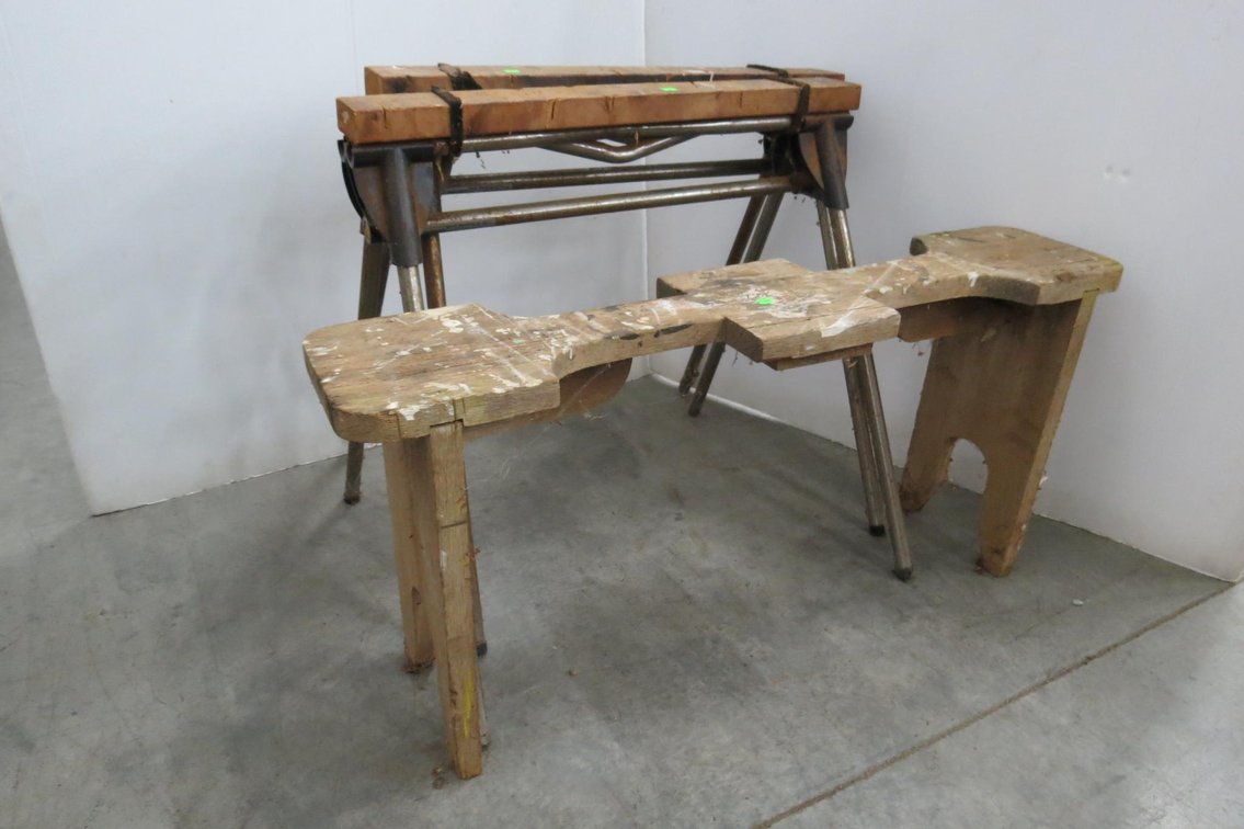 Wooden Bench and Saw Horses