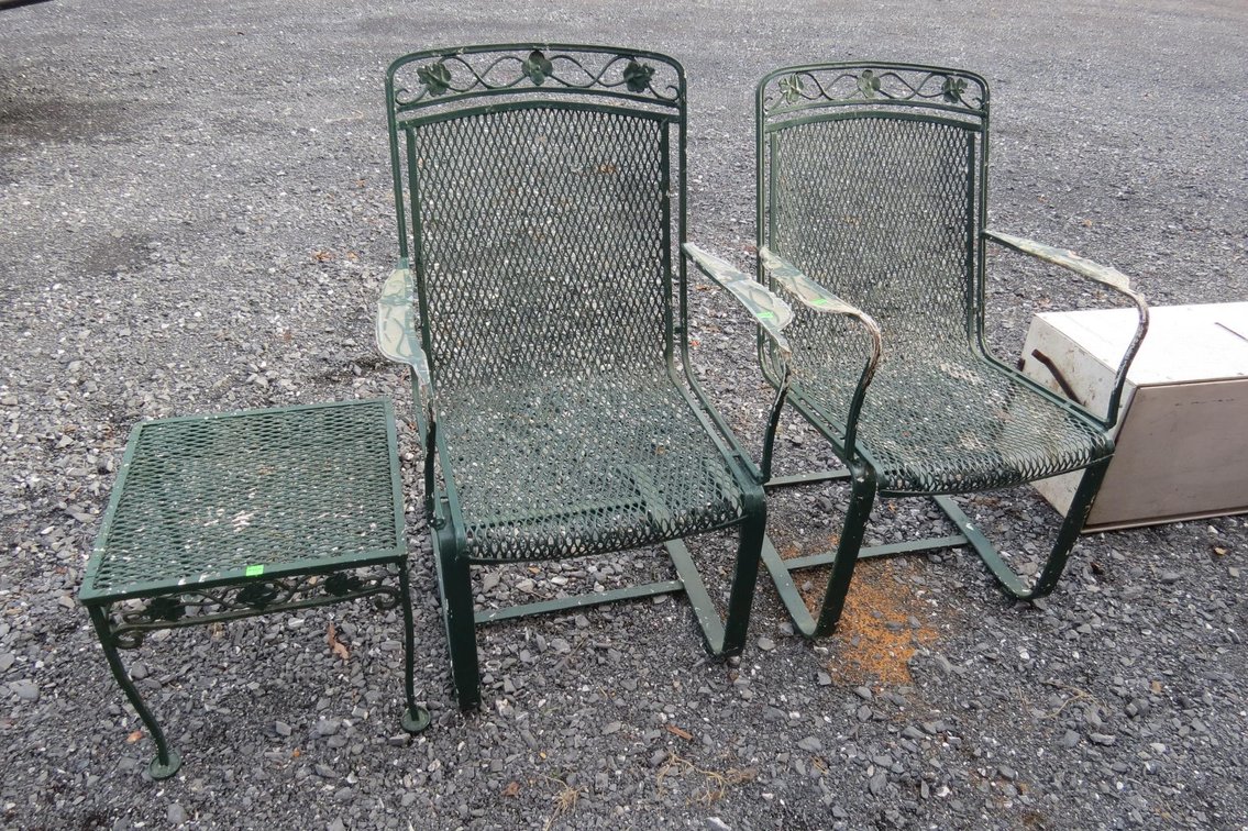 Wrought Iron Chairs and Side Table