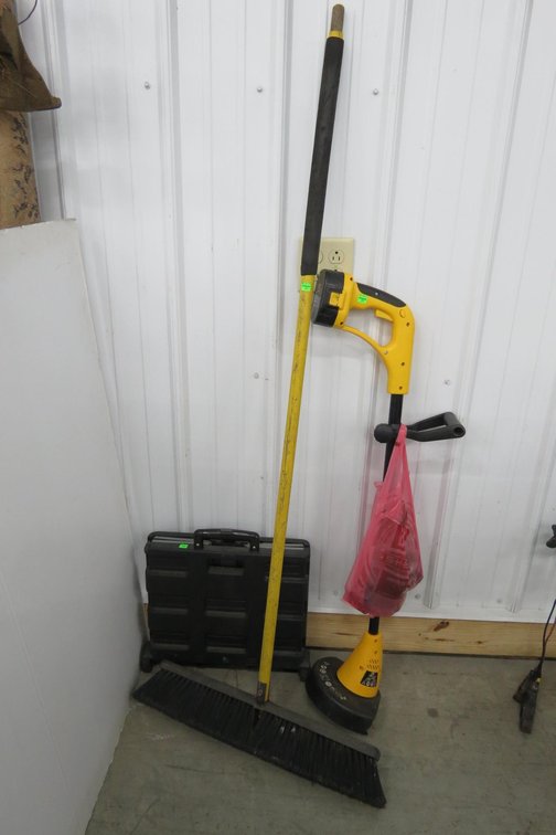Cordless String Trimmer Batteries and Charger, Broom and Folding Cart