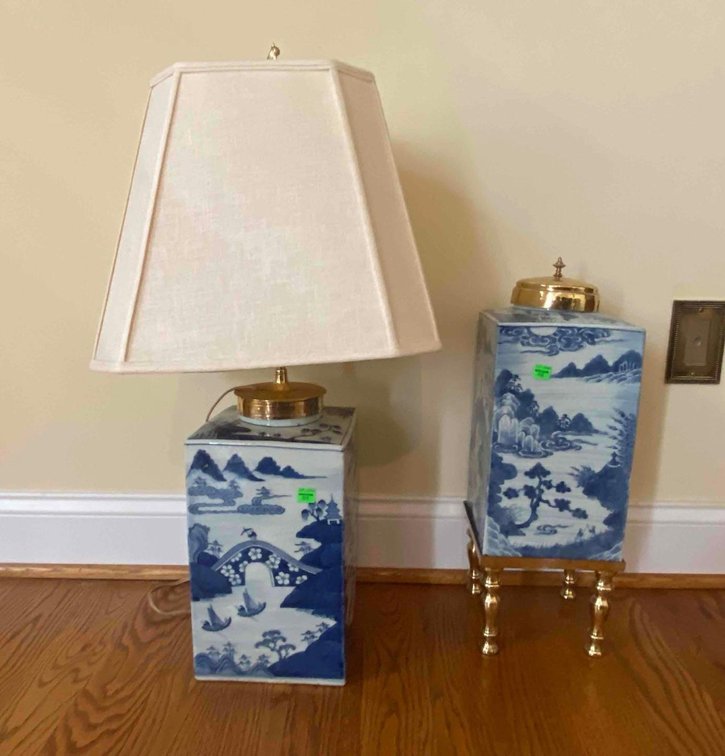 Stoneware Urn With Brass Lead (Large Chip In Rim), Stoneware Urn Converted To Lamp