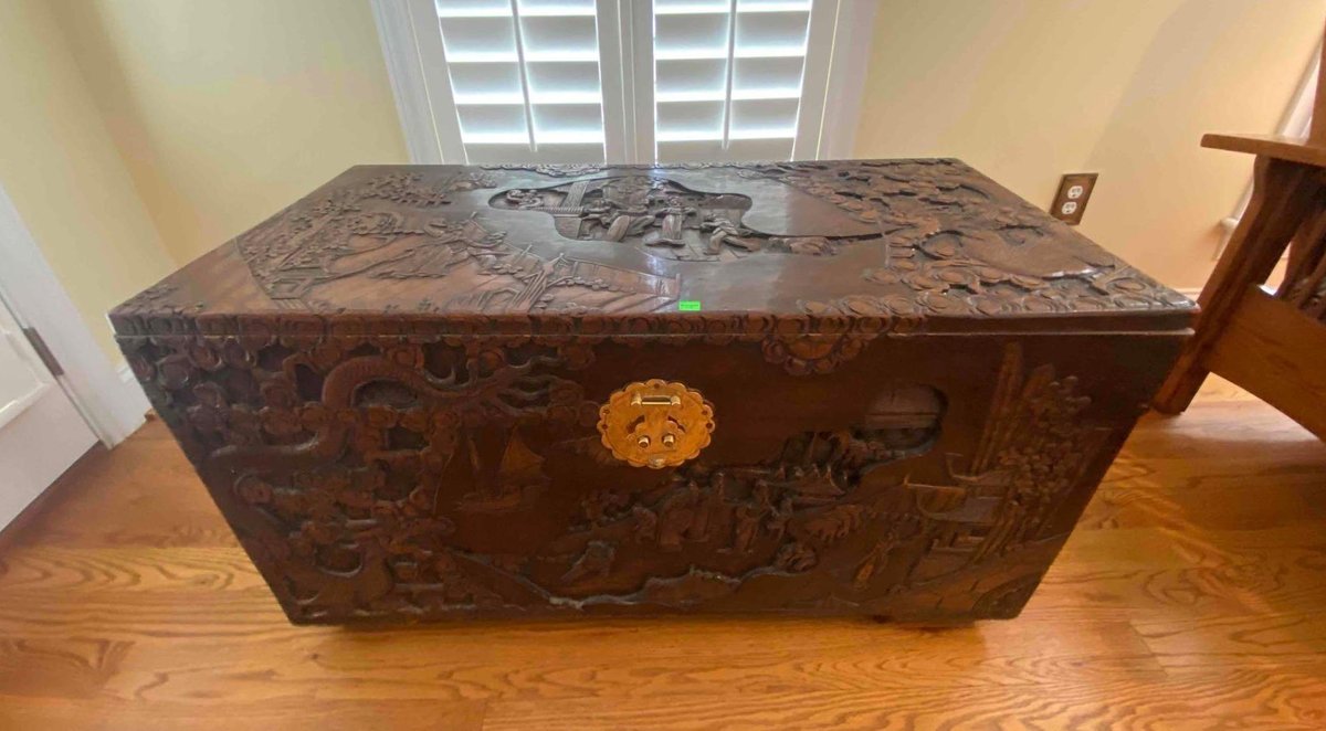 Oriental Carved Blanket Chest, 41x20x23