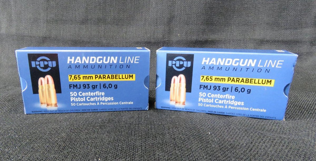 7.65 mm Parabellum, 100 Rounds, 93 Grain FMJ, Hand Line Ammunition.