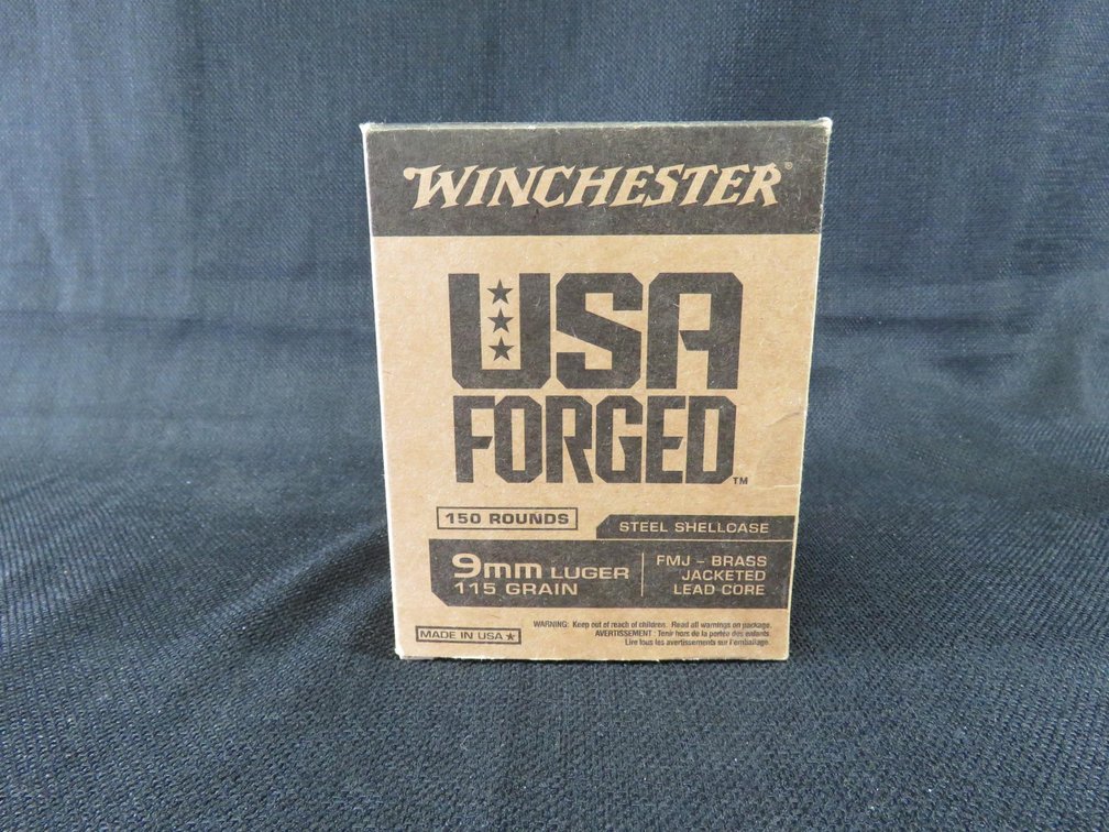 9mm Luger, 150 Rounds, 115 Grain FMJ Brass Jacketed Lead Core, Winchester