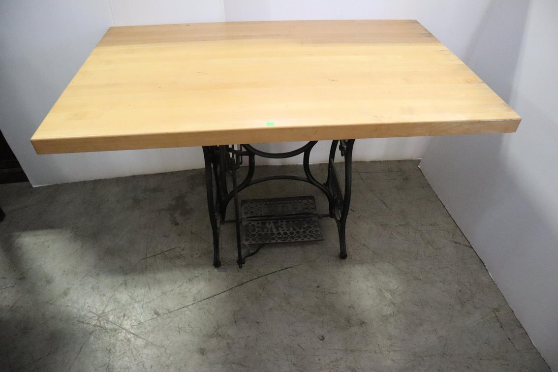 New Home Foot Treadle Sewing Machine Base Table With Butcher Block Top