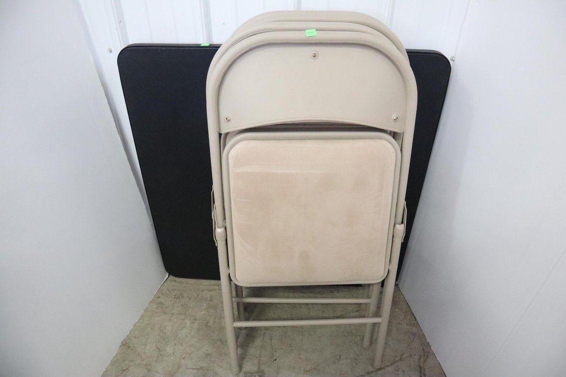 Four Metal Folding Chairs and Card Table