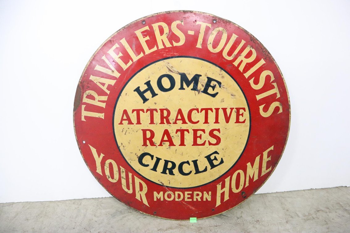 "Travelers-Tourists Home Circle" Double Sided Metal Sign, Shank, Sign Company, New York