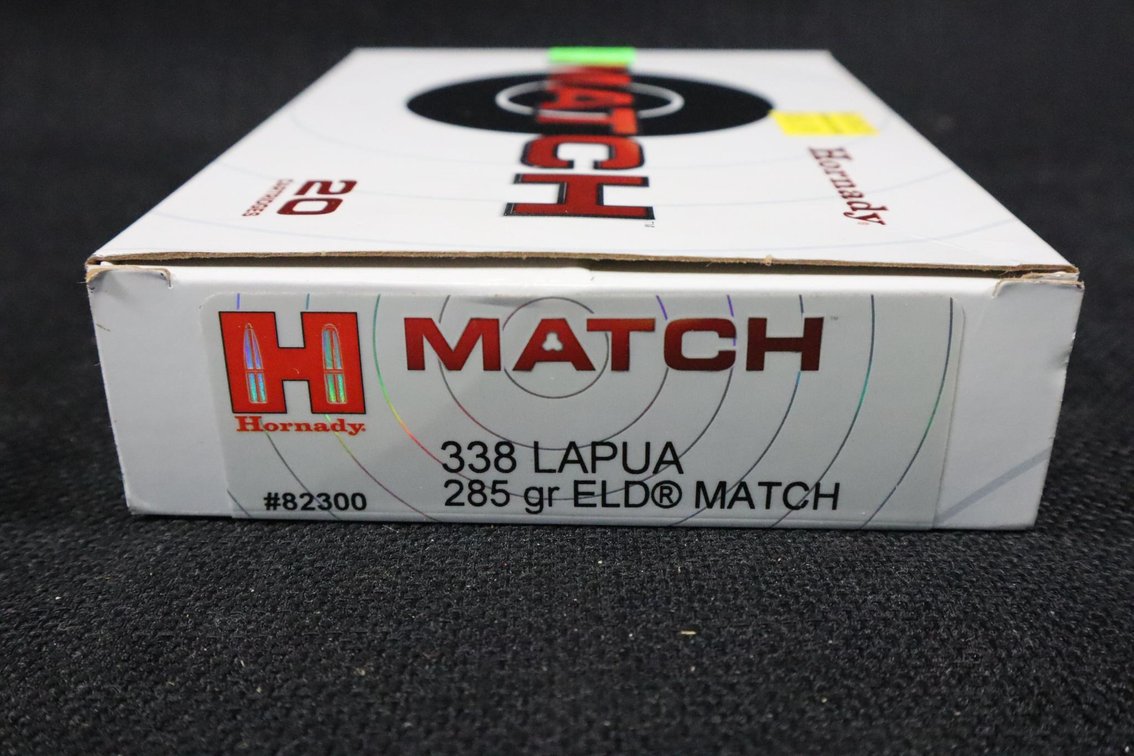 338 Lapua, 20 Rounds, 285 Grain Eld Match, Hornady