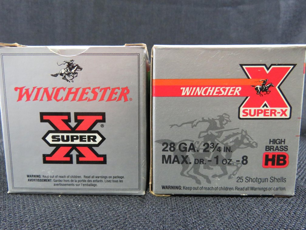 28. Gauge 2 3/4 Inches 8 Shot, 50 Rounds Winchester.