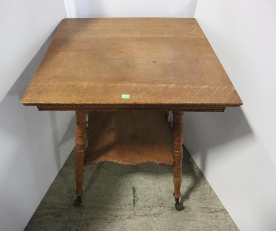 Antique Side Table With Glass Ball and Claw Feet, Turned Legs